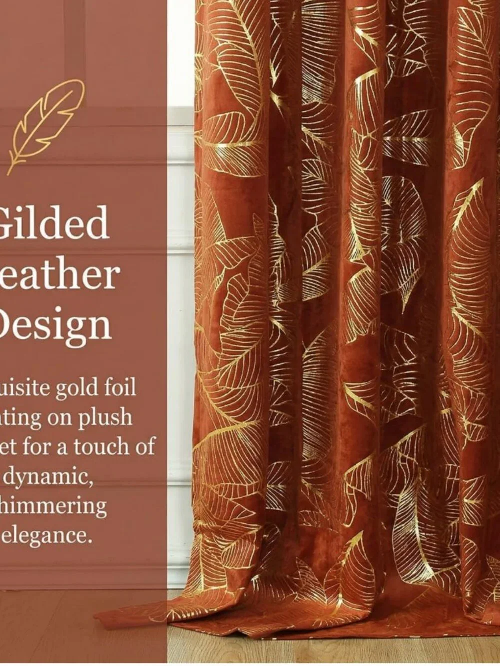 Burnt Orange Curtains with Gold Leaf